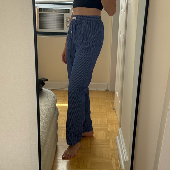 Women's Blue Striped Straight Leg Pants - Picture 1 of 2